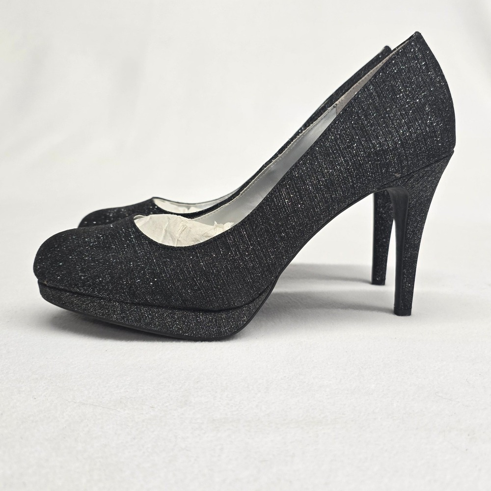 Fioni Night Black Glitter Platform Pumps Womens Size 9 Sparkly Evening Heels